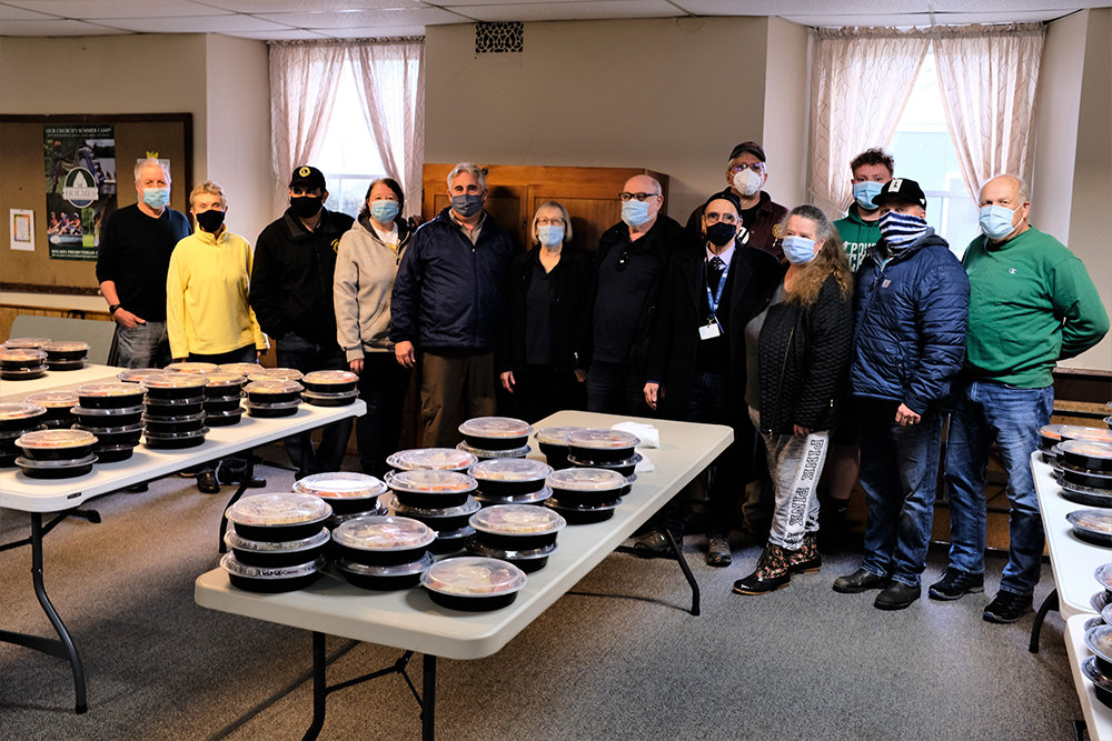 The delivery crew behind the St. Patrick’s Day dinner: (l-r.)  Bob McKay, June Valentino, Frank Cafarchio, Dale Cafarchio, Stephen Jennison, Rosemary Wein, Jerry Wein, Ed Bozydaj, Al Lanzetta, Anna Rhoades, Freddie Callo, Charles “Chip” Kent and Howard Baker.